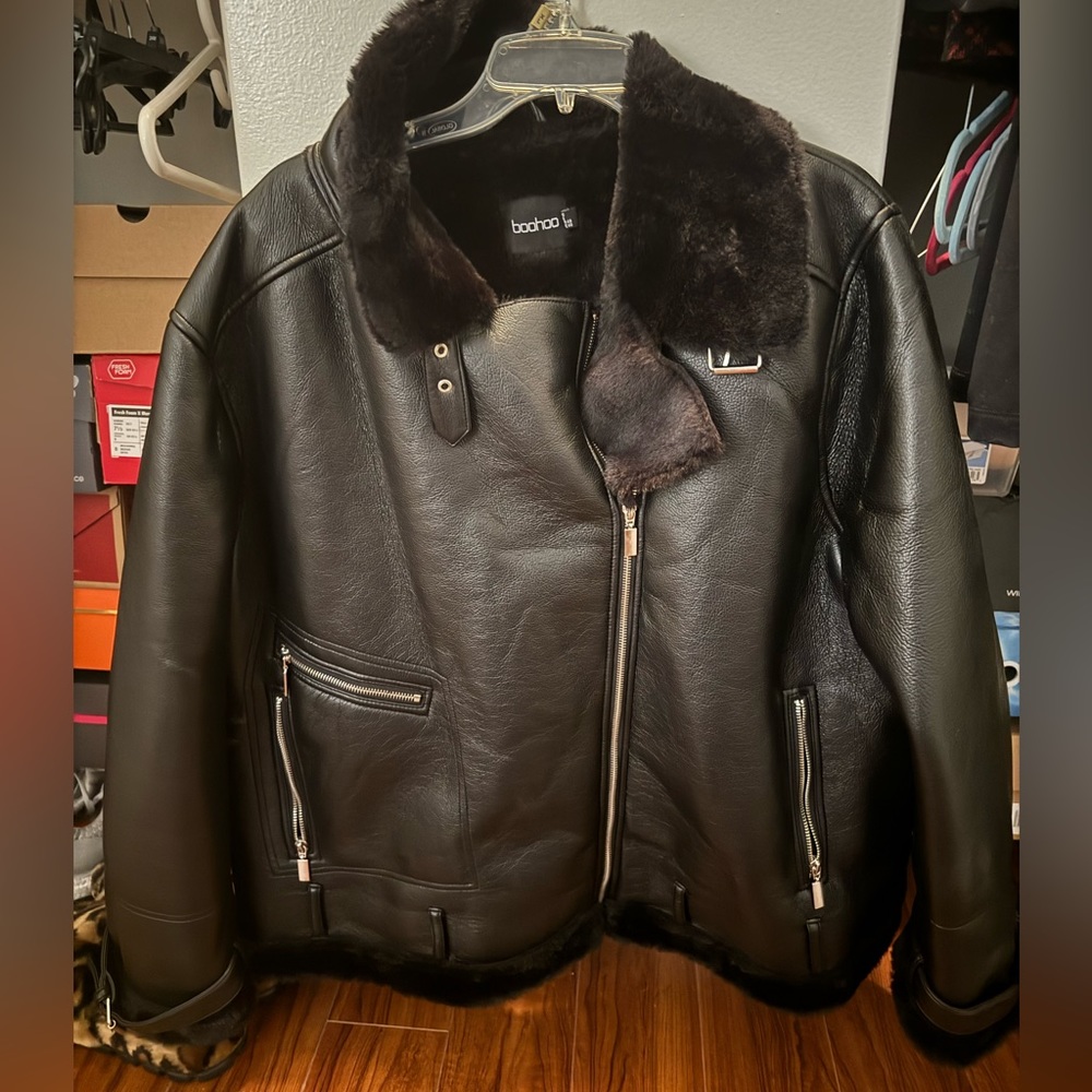 PLUS FAUX LEATHER LINED OVERSIZED AVIATOR JACKET